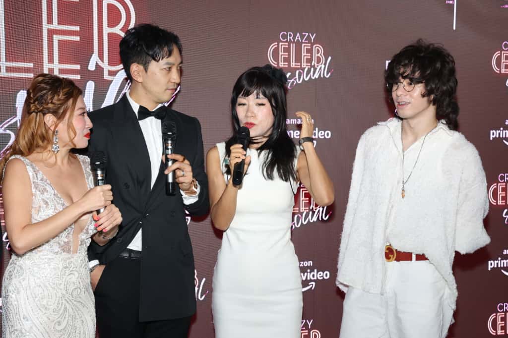 劉晨芝（左）擔任製作人兼主角的英語真人騷《瘋狂名人社交》舉行祝捷會，