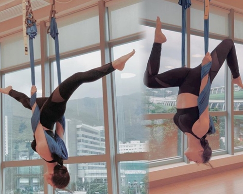 李施嬅倒吊大玩瑜伽。IG