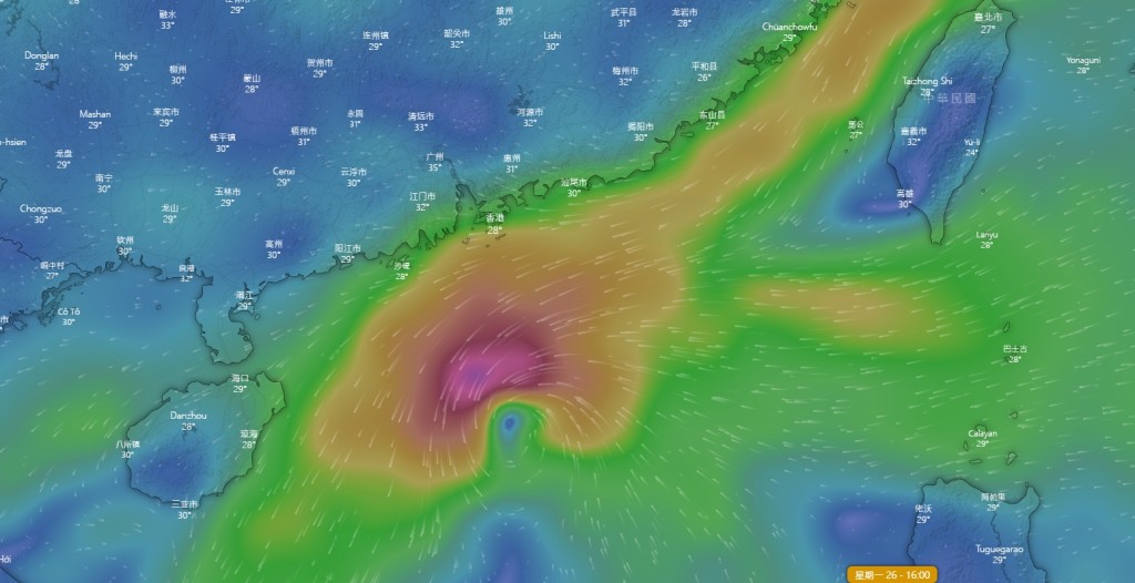 美国全球预报系统（GFS）模式预测，一个热带系统会下周二前后靠近海南岛。Windy截图