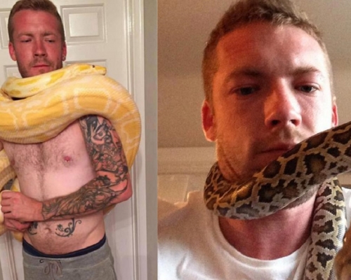 布蘭登生前為一個蛇迷，經常將和蛇的合照放上社交網站分享（網上圖片）