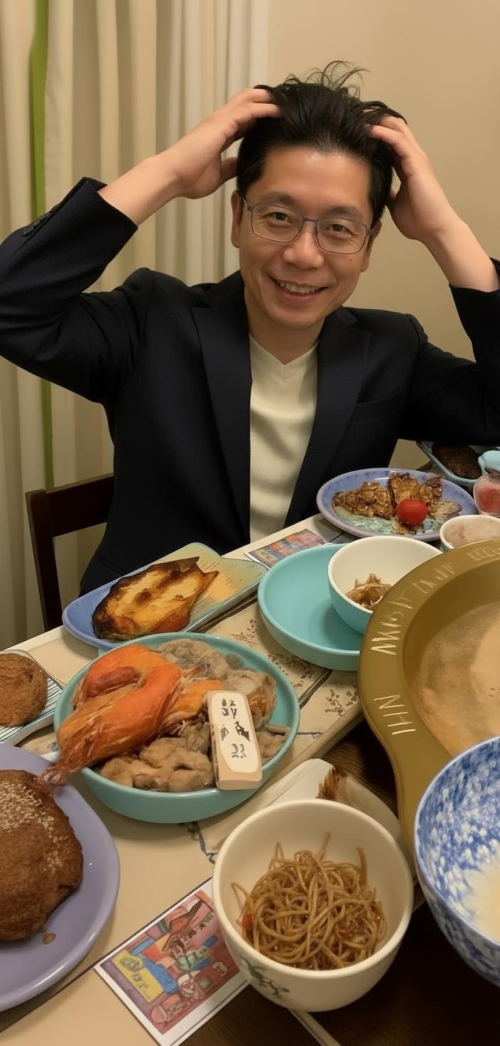 黃傑龍亦以AI改圖,模仿徒手拿完肥牛後撥弄頭髮的涉事男子。黃傑龍FB圖片 黃傑龍亦以AI改圖,模仿徒手拿完肥牛後撥弄頭髮的涉事男子。黃傑龍FB圖片