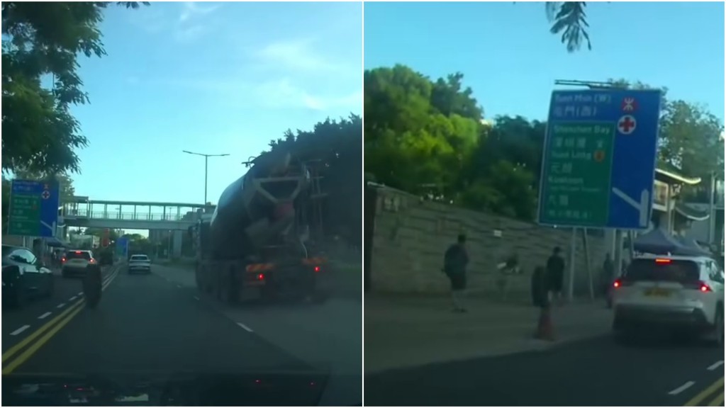 車Cam直擊｜屯門藍地田螺車甩轆 車輪剷上行人路 直撞途人後背