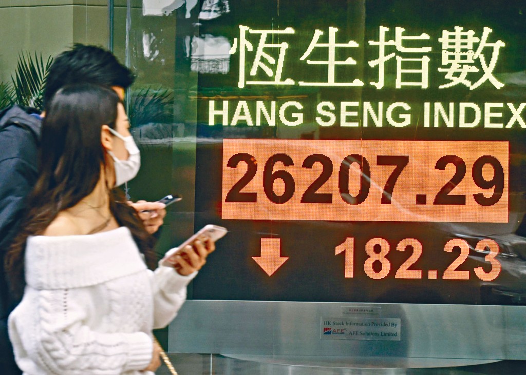 恒指昨日收市報26207點，跌182點。