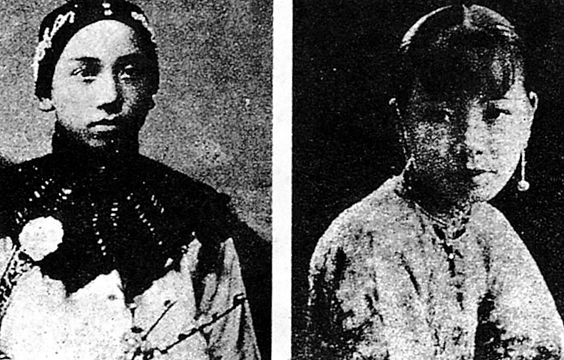 中國電影史上第一部劇情片《莊子試妻》，由黎民偉元配嚴姍姍（右）飾演女角，是中國電影史上第一位專業女演員，而擔任編劇的黎民偉（左）則反串的女主角。