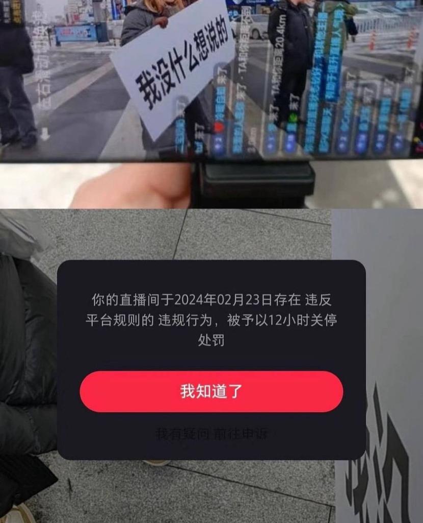 河南有女子舉牌「沒什麼想說」，但直播迅速被關停。社交平台X