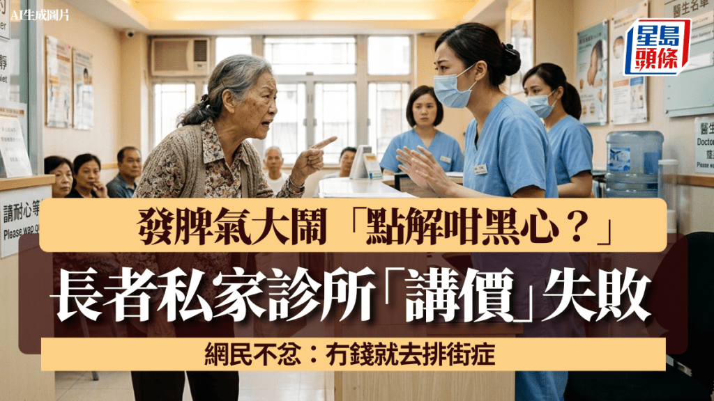 長者私家診所「講價」失敗 發脾氣大鬧「點解咁黑心？」 網民不忿：冇錢就去排街症