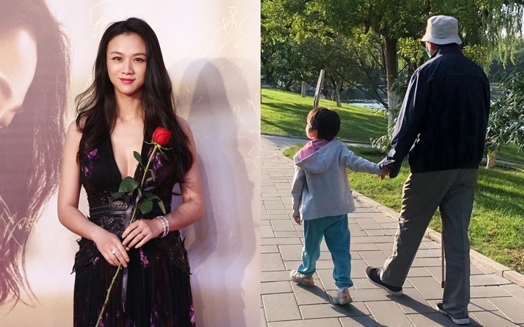 湯唯生日沒露面,但分享爸爸和女兒背影照,並祝他們健康快樂。