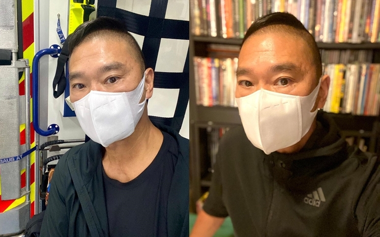 (右圖)確診幾天,鄧達智留喺屋企等入院,(左圖 本報最新圖片)直至昨晚坐白車入院,但攰到目無表情,明顯有病容。