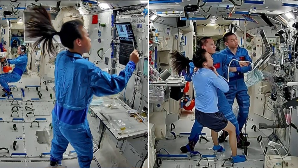 黎家盈等太空人在轨近四个月，仍在空间站内不停进行各类科学实验。微博@载人航天小喇叭