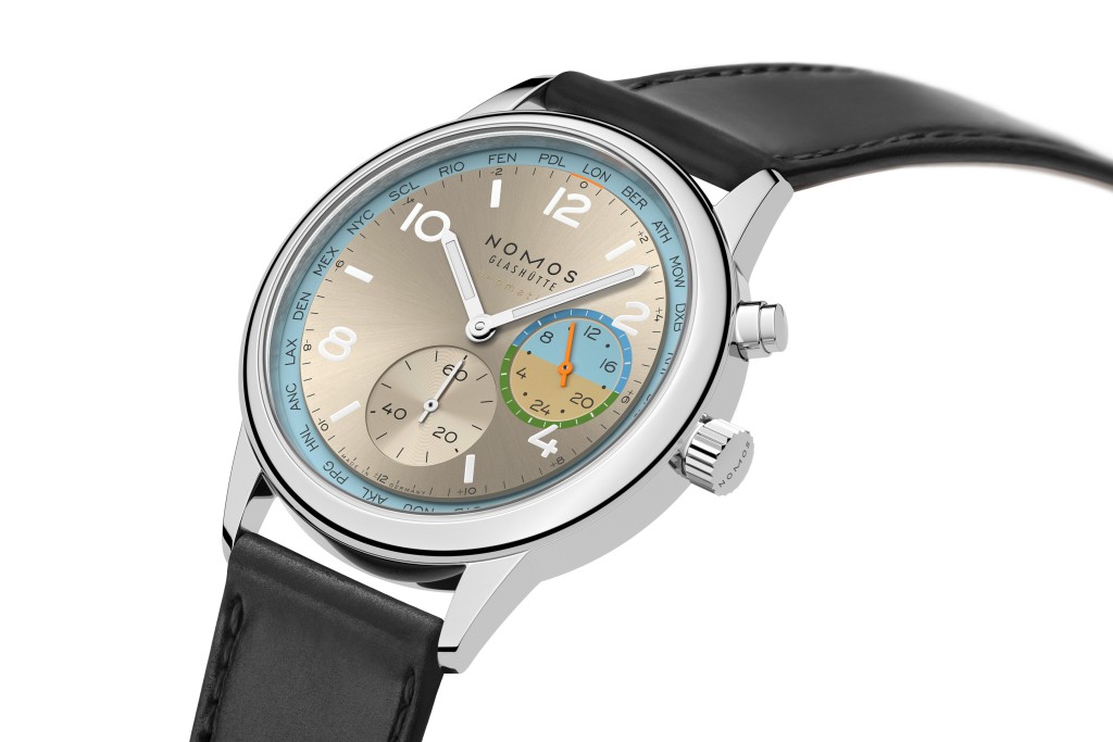 Nomos Club Sport Neomatik Worldtimer，錶殼：40mm不鏽鋼/ 機芯：DUW 3202自動/ 限量：各175枚/ 售價：$35,450。