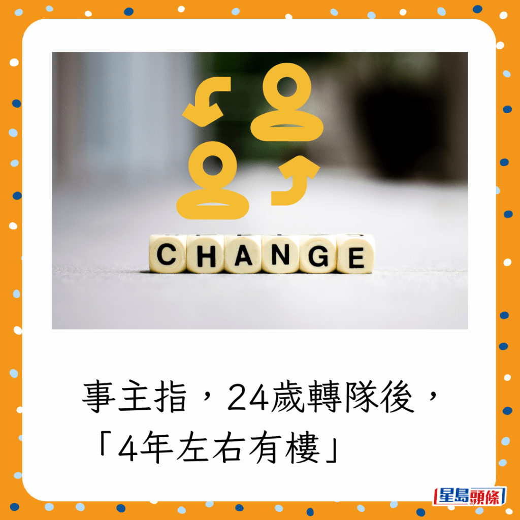 事主指，24歲轉隊後，「4年左右有樓」