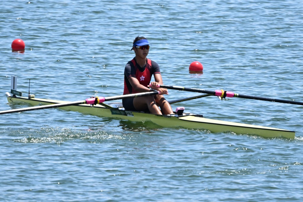 洪詠甄女子輕量級單人雙槳決賽得第5。法新社 洪詠甄女子輕量級單人雙槳決賽得第5。法新社