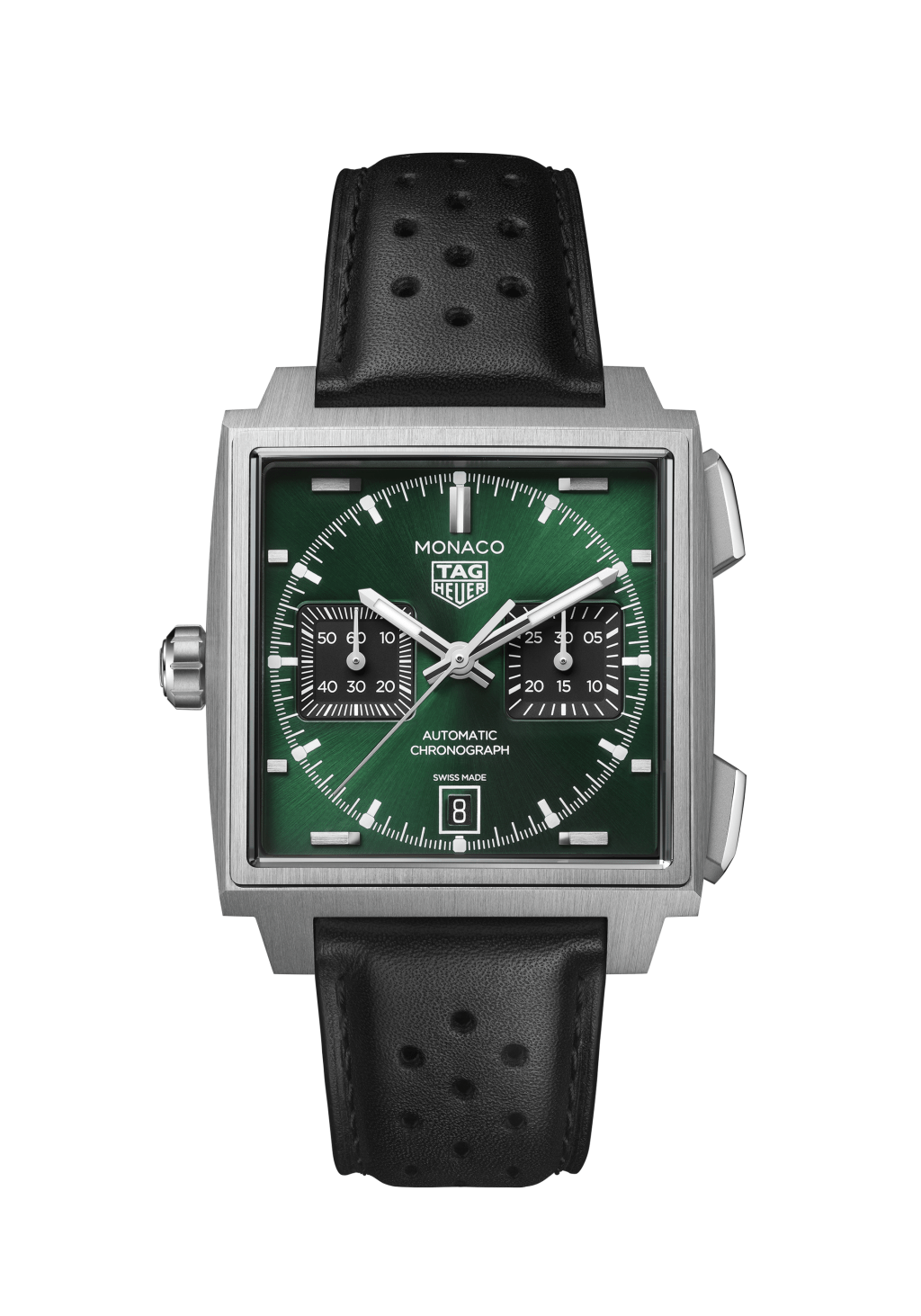 Tag Heuer Monaco Chronograph / 錶殼：39mm鈦金屬（賽車綠）/ 機芯：TH20-11自動 / 售價：$73,400。