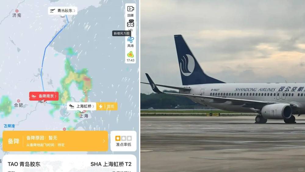 山東航空飛機突「飄燒焦味+晃動」，青島飛上海航班備降南京。