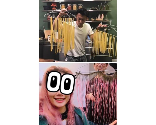 衣架掛pasta大法,祖兒都跟風。