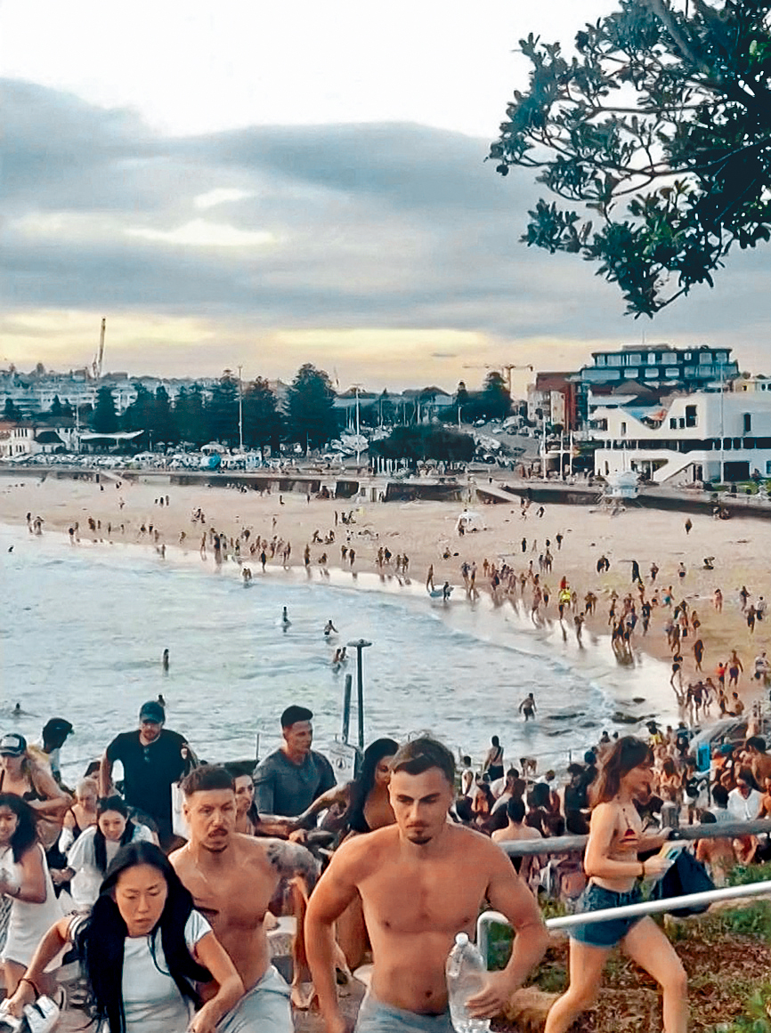 泳客慌张四处逃窜逃亡。