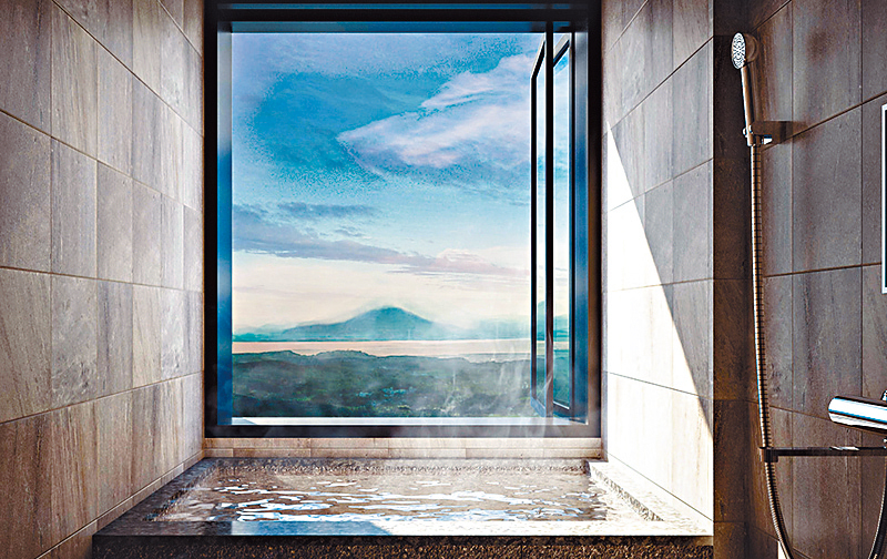 ●置身客房浴室，可邊入浴、邊遠眺櫻島火山美景。