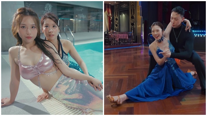 尋歡作樂的姐姐丨何沛珈同林凱恩化身「孖妹美人魚」  跳國標舞晒一字馬顯功架