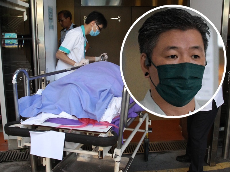 朱俊樺(小圖)形容死者被擔架抬出時「瞓咗喺度。」