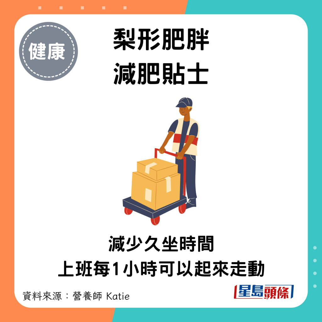 梨形肥胖減肥貼士：減少久坐時間 上班每1小時可以起來走動