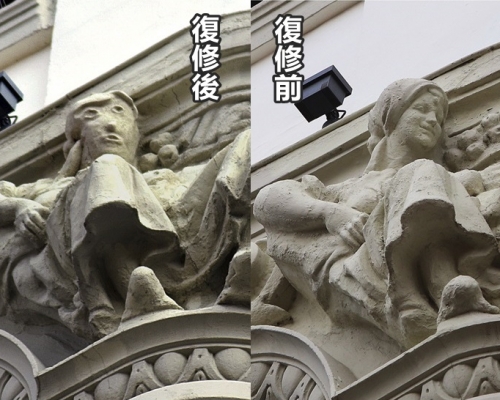 雕像修復後(左)與復修前(右)頗大出入。AP圖片
