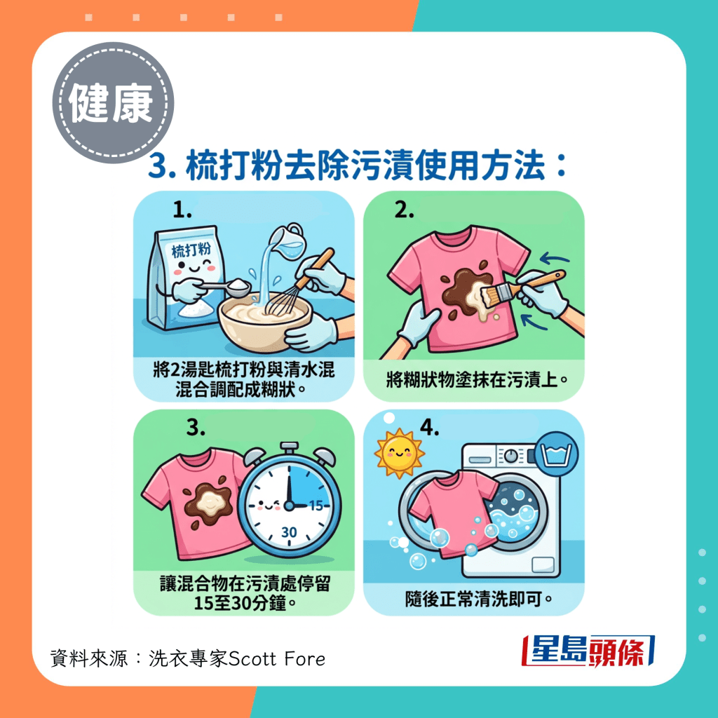 3.梳打粉去除污渍使用方法 3.梳打粉去除污渍使用方法