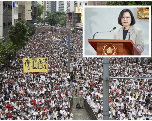 蔡英文(小圖)指港人上街追求民主。網圖/資料圖片