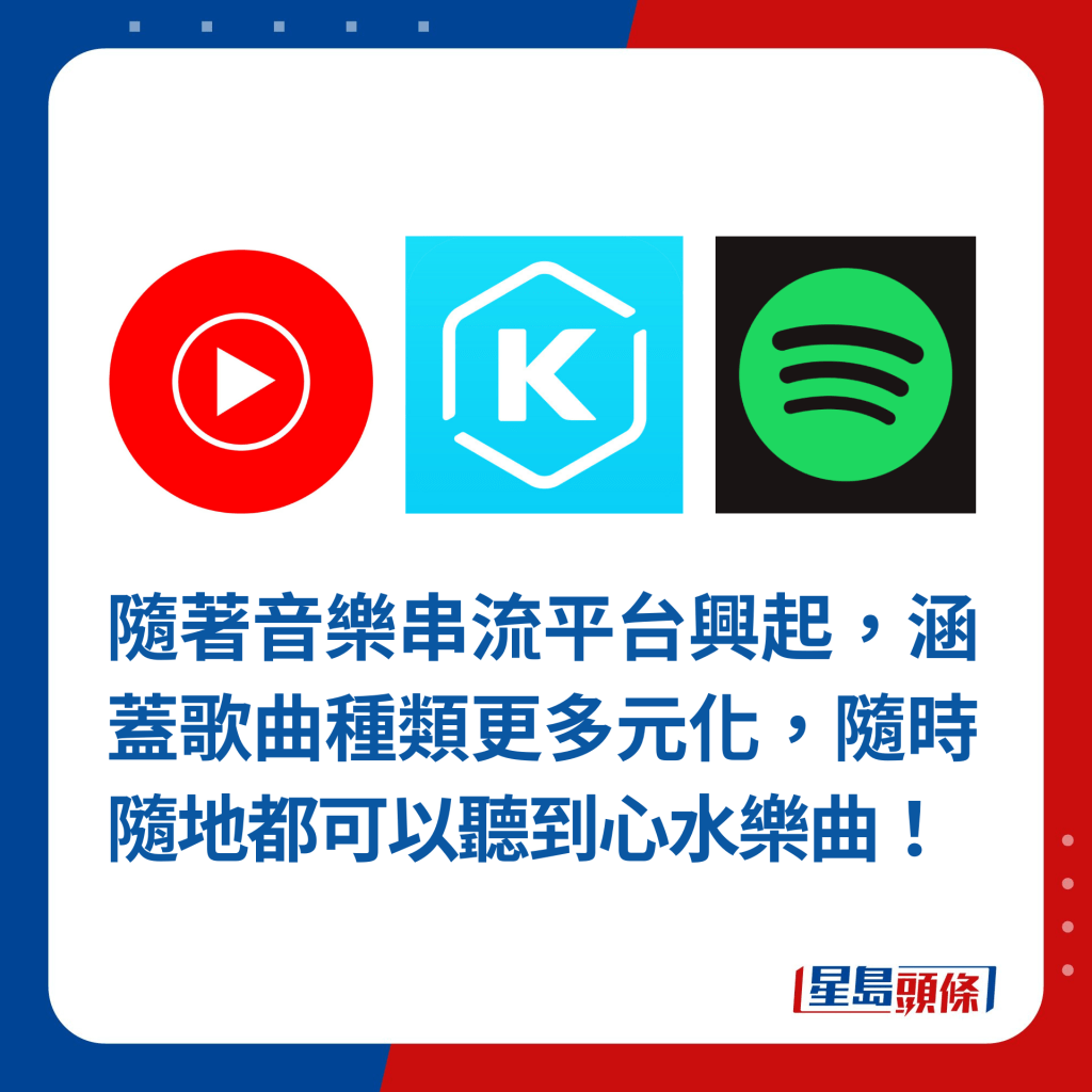 隨著音樂串流平台興起，涵蓋的歌曲種類更多元化，隨時隨地都可以聽到心水樂曲！