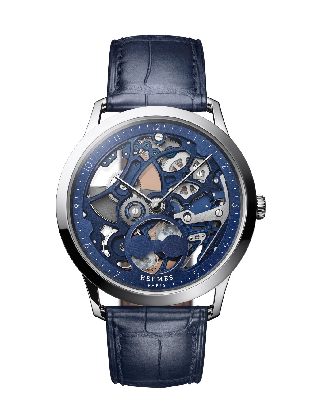 Slim d'Hermès Squelette Lune / 錶殼:39.5mm鉑金 / 機芯:H1953自動 / 售價:$328,100。 Slim d'Hermès Squelette Lune / 錶殼:39.5mm鉑金 / 機芯:H1953自動 / 售價:$328,100。