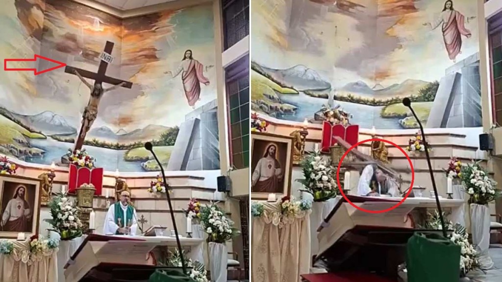 厄瓜多尔神父帕特里西奥直播弥撒期间，不幸遭背后跌落的十字架砸死。Ｘ