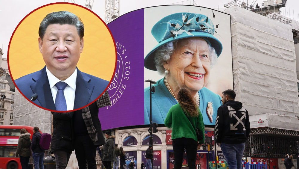 習近平向英國女皇伊利沙伯二世致賀電，祝賀登基70周年。AP/新華社圖片