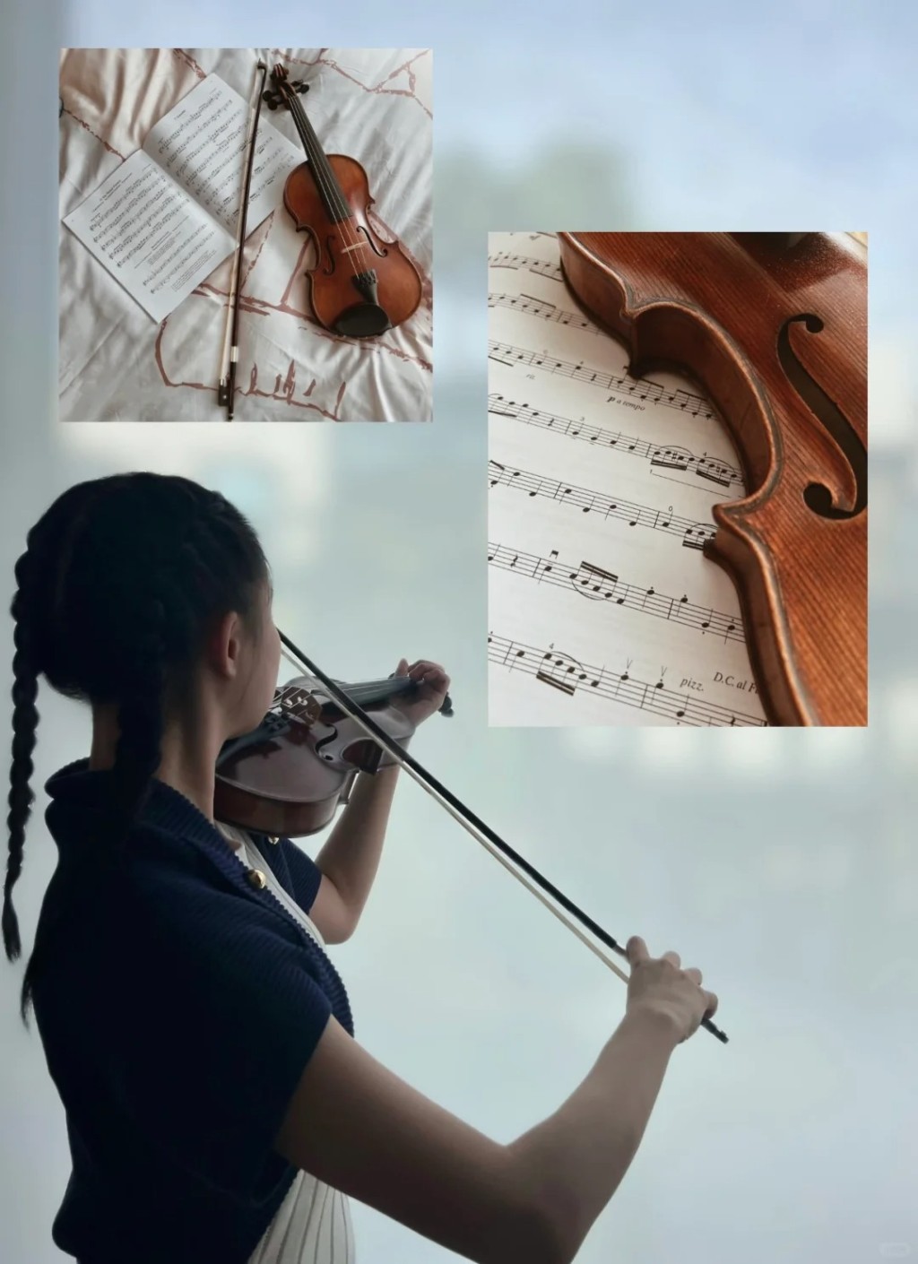刘秀盈前日（18日），在社交网分享拉小提琴照片。