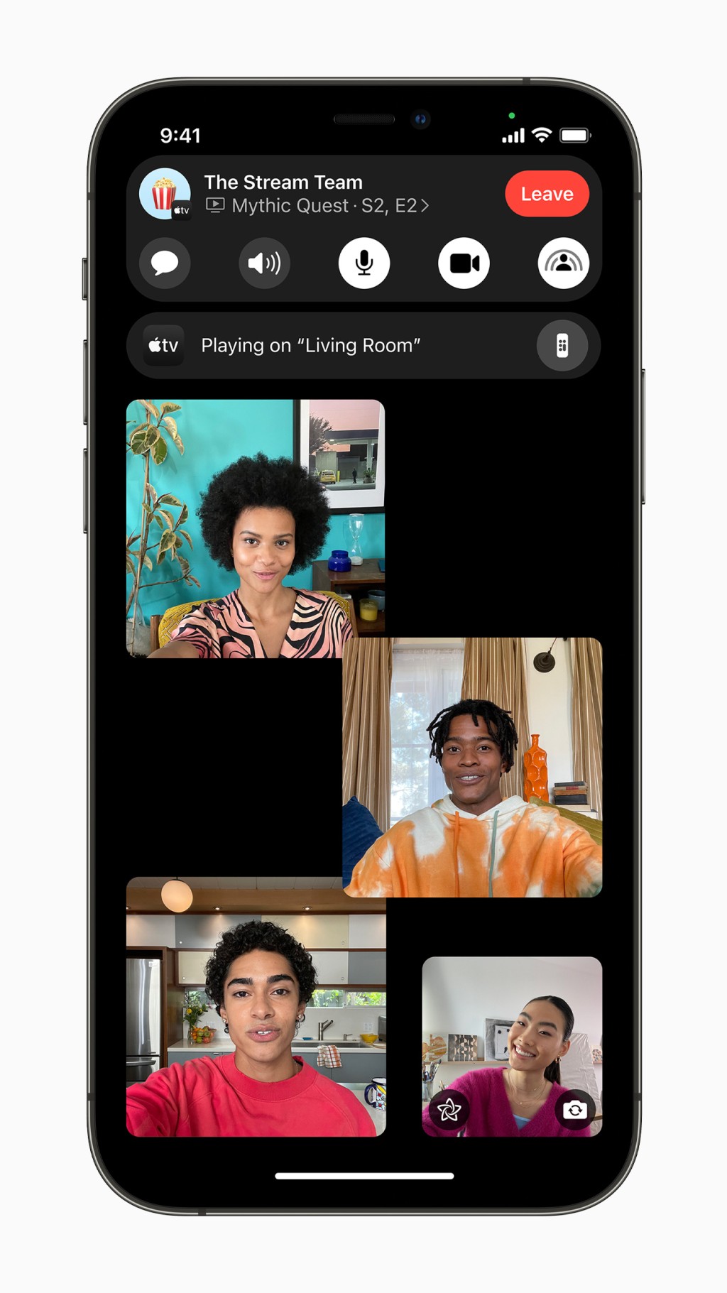 FaceTime時可經全新Share Play功能，與家人或好友分享娛樂。
