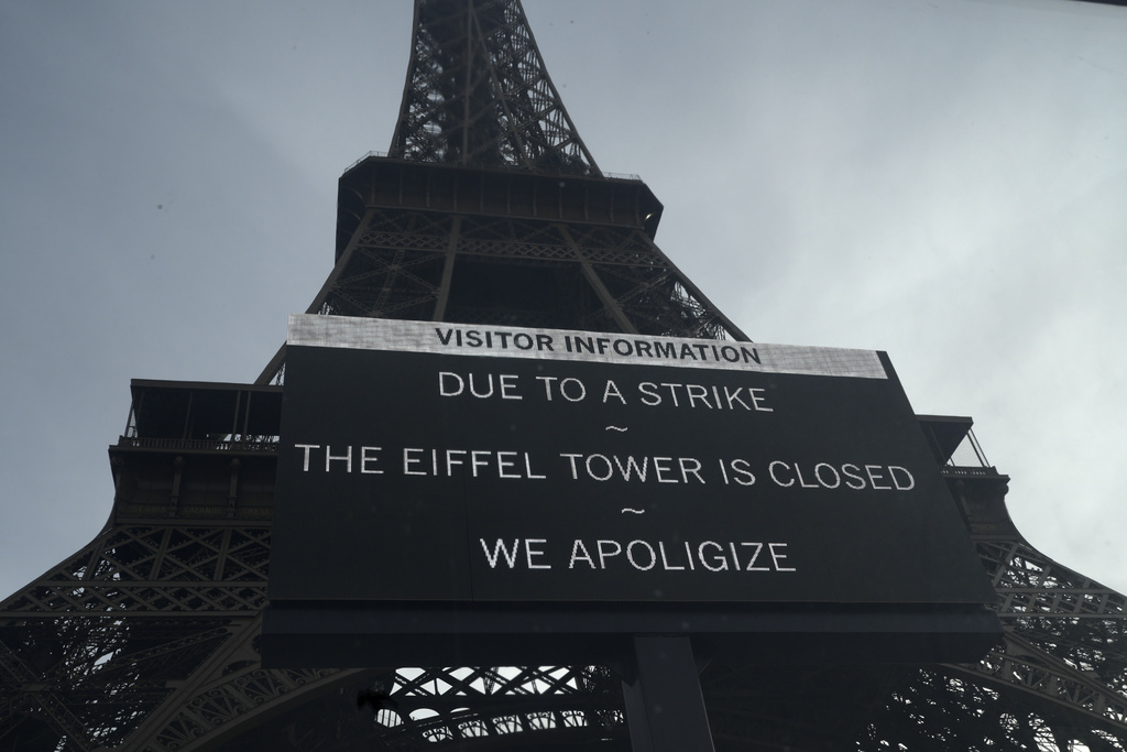 巴黎艾菲爾鐵塔員工罷工周三關閉。美聯社