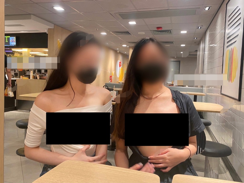 今日(9日)網上瘋傳有兩名港女在一連鎖快餐店露乳的相片，震驚網民。