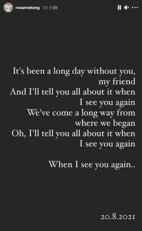 引用《See You Again》歌詞來悼念愛貓。