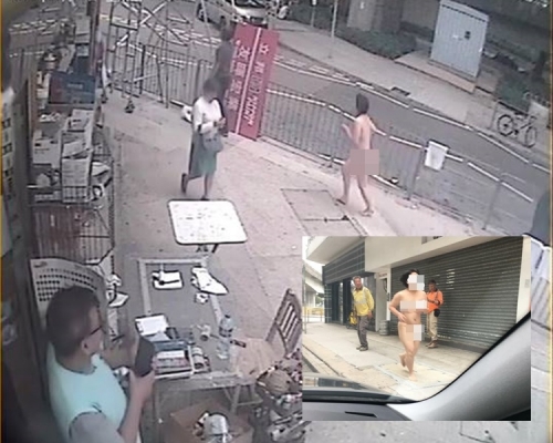大圍積存街驚現裸跑中年婦女。Christian Cheung及Ka Wing圖片
