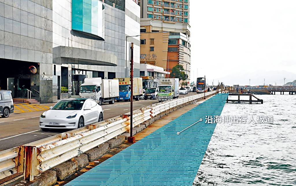 堅尼地城海旁擬增設行人板道的初步構想圖。