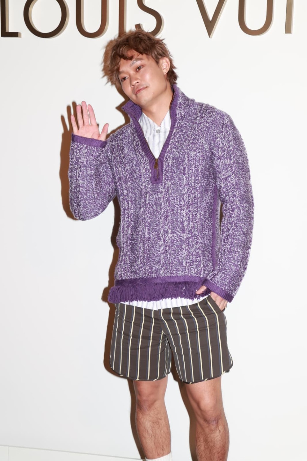 柯煒林、胡子彤（圖）及朱鑑然昨晚（16日）到銅鑼灣出席時尚品牌活動。