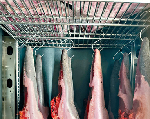 ■燒肉店的雪櫃展示陳化肉品。

