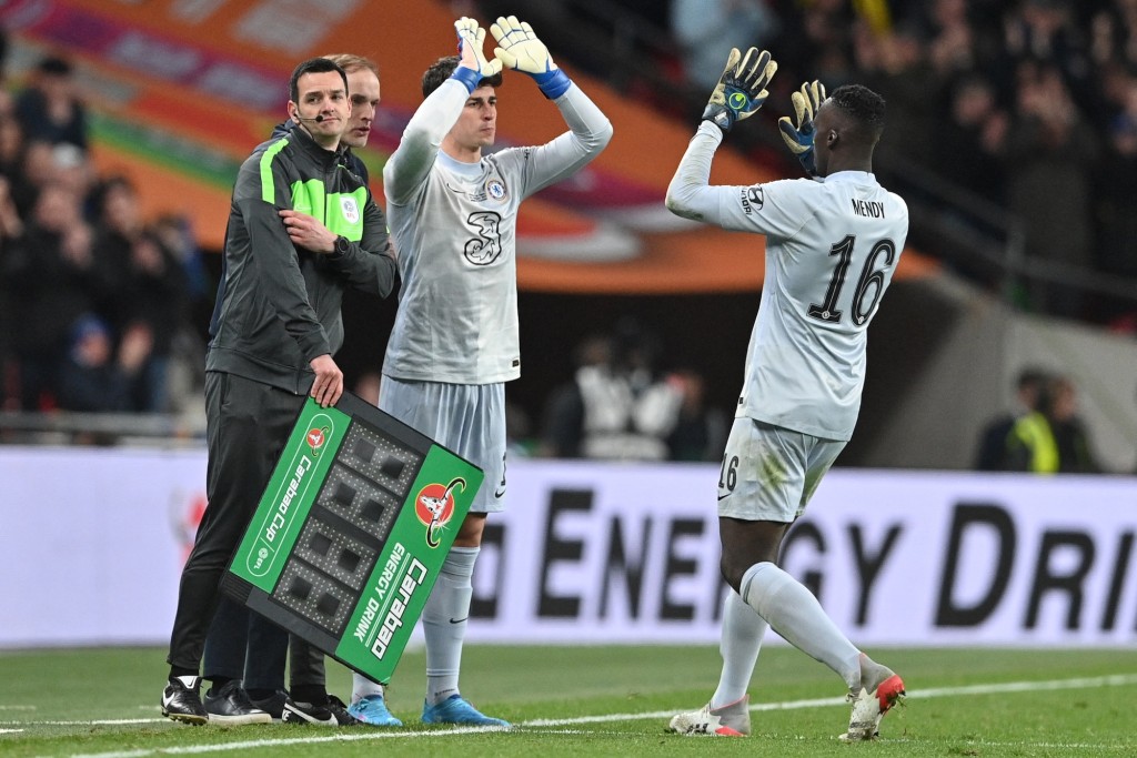 Kepa 120分鐘入替文迪，在互射12碼把關。法新社