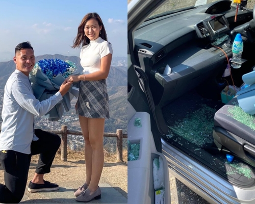 梁冠聰成功抱得美人歸,惟座駕遭爆竊。梁冠聰、郭海𣿭fb圖片