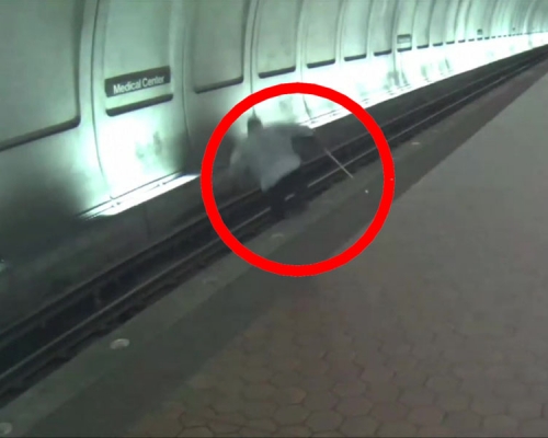 盲人踏空掉下站台,被救出20秒後列車進站。(網圖)