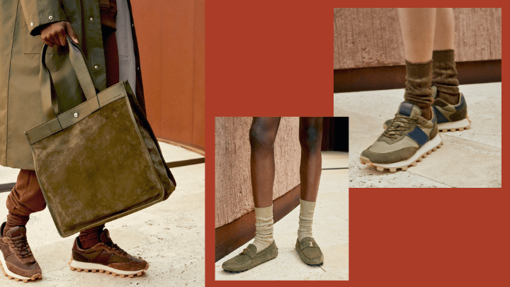 以皮革或富民族風的面料製作的Tote Bag和背囊，均採用柔軟的輪廓設計，相當輕巧。至於Gommino Bubble、T Timeless及Double Stripe等鞋款，亦屬百搭之選。