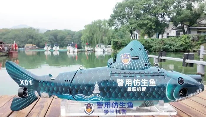 杭州西湖仿生青鱼下水，守护国庆水域平安。 中新社