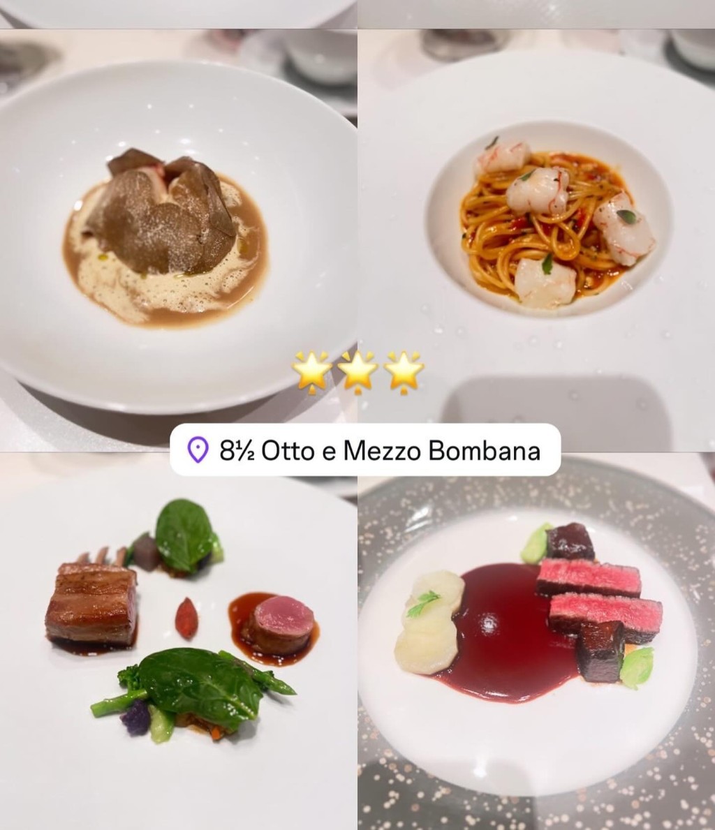 梁超怡標註了一間中環米芝蓮高級意大利餐廳8½ Otto e Mezzo BOMBANA，品嚐Fine Dining精緻美食。