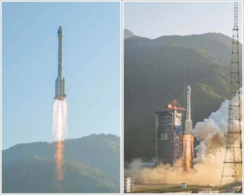 長征三號乙運載火箭成功發射兩顆北斗衛星。網圖
