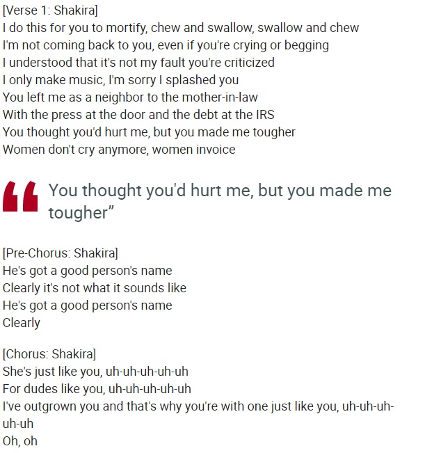 Shakira新歌的英文翻译版。网上截图