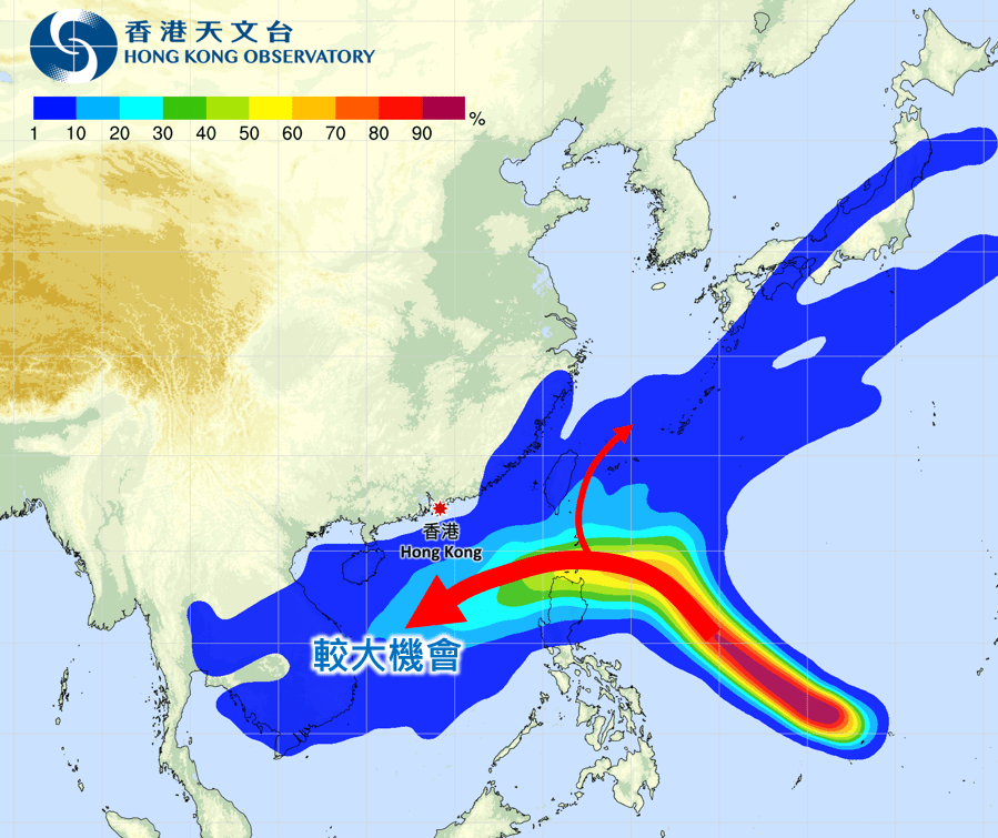 熱帶氣旋銀杏的路徑概率預報圖。