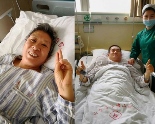 32歲的腎衰竭患者翟軍（左圖），成功移植不同血型母親（右圖）的腎臟。（網圖）